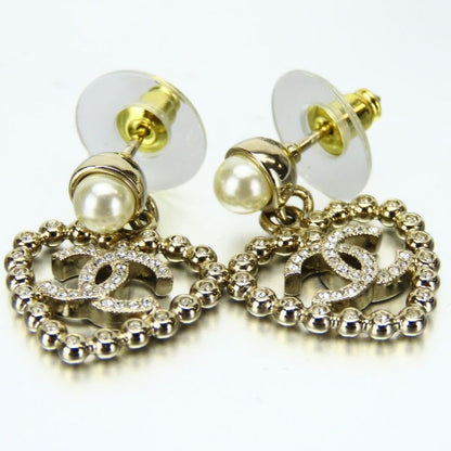 Chanel Earrings Coco Mark Metal Silver Heart Rhinestone C25P Ladies Women Chanel