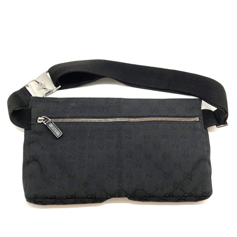 Gucci Body Bag Waist Pouch 28566 GG Canvas Black Zipper Opening Difficulty