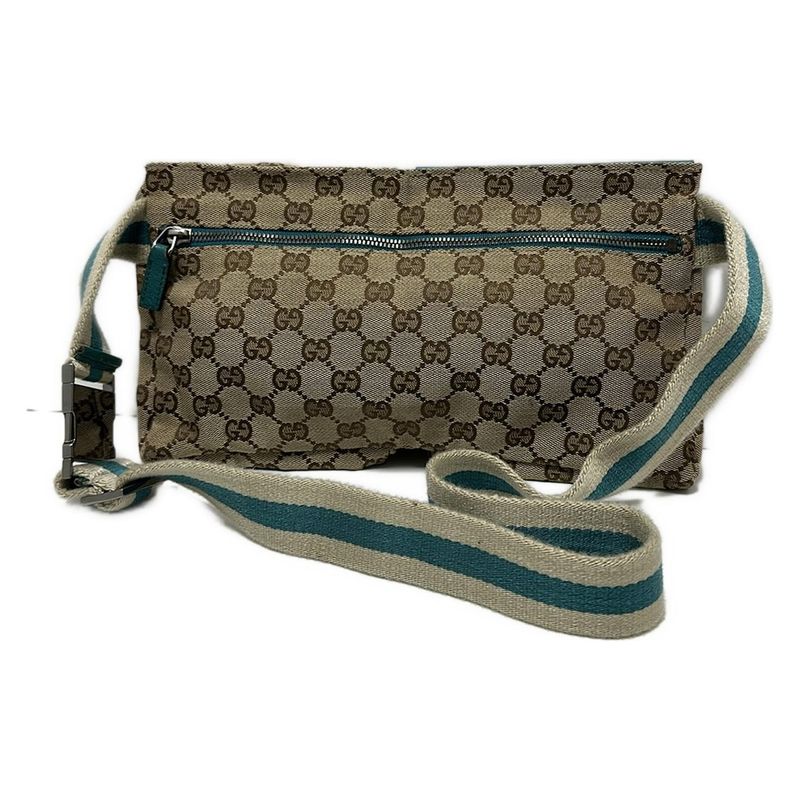 Gucci Waist Pouch GG Pattern 28566 Beige×dark Brown×blue Leather