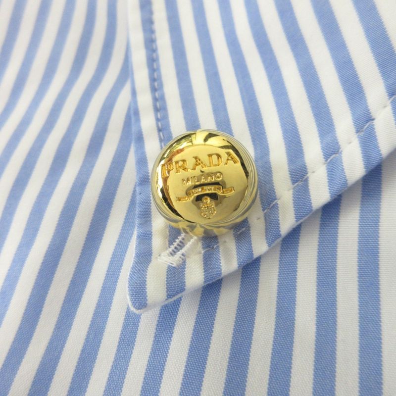 24ss Prada Button Down Shirt Blouse Cut and Sewn Gold Button Logo Embroidery