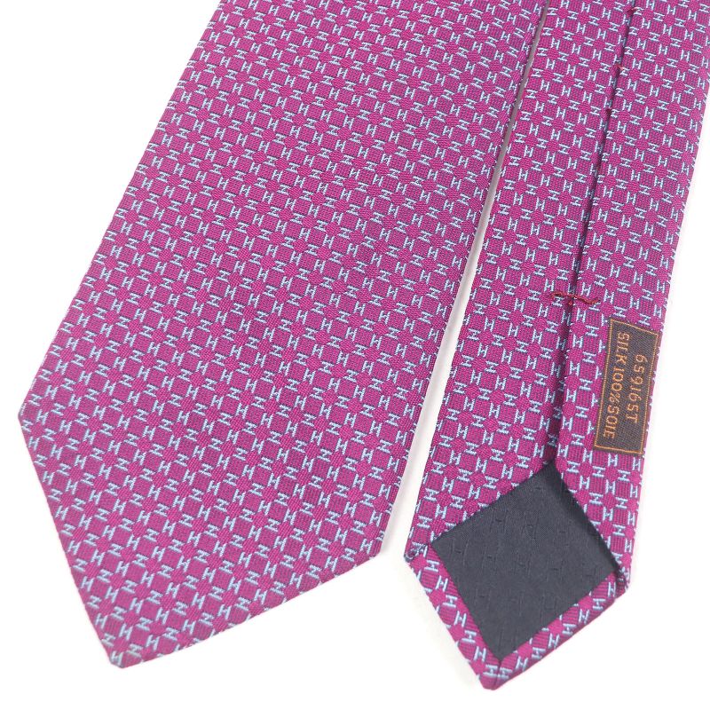 Hermes 659165t 100% Silk H Logo Allover Pattern Tie Regular Tie Purple With Box