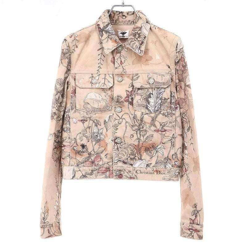 Christian Dior Rose Print Denim Jacket 312 V11 A3569 Beige 34