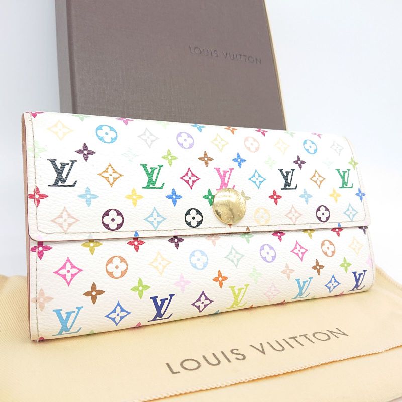 Louis Vuitton Sarah Bron Multicolor Beige Long Wallet Foldable Wallet Box/storag