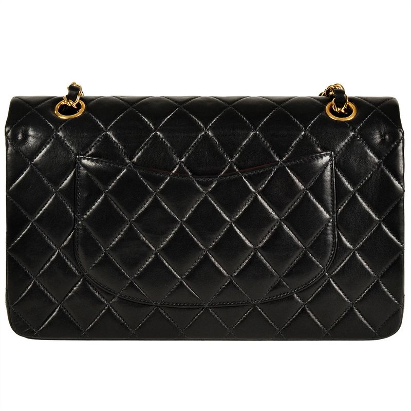 Chanel Matelasse W Flap Chain Shoulder Bag Lambskin Black Gold Hardware 6