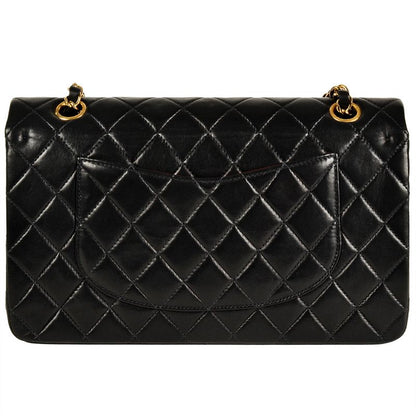 Chanel Matelasse W Flap Chain Shoulder Bag Lambskin Black Gold Hardware 6