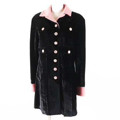 CHANEL 22B P73309 Silk-blend Coco Button Tweed Switch Velvet Coat Black Pink 38