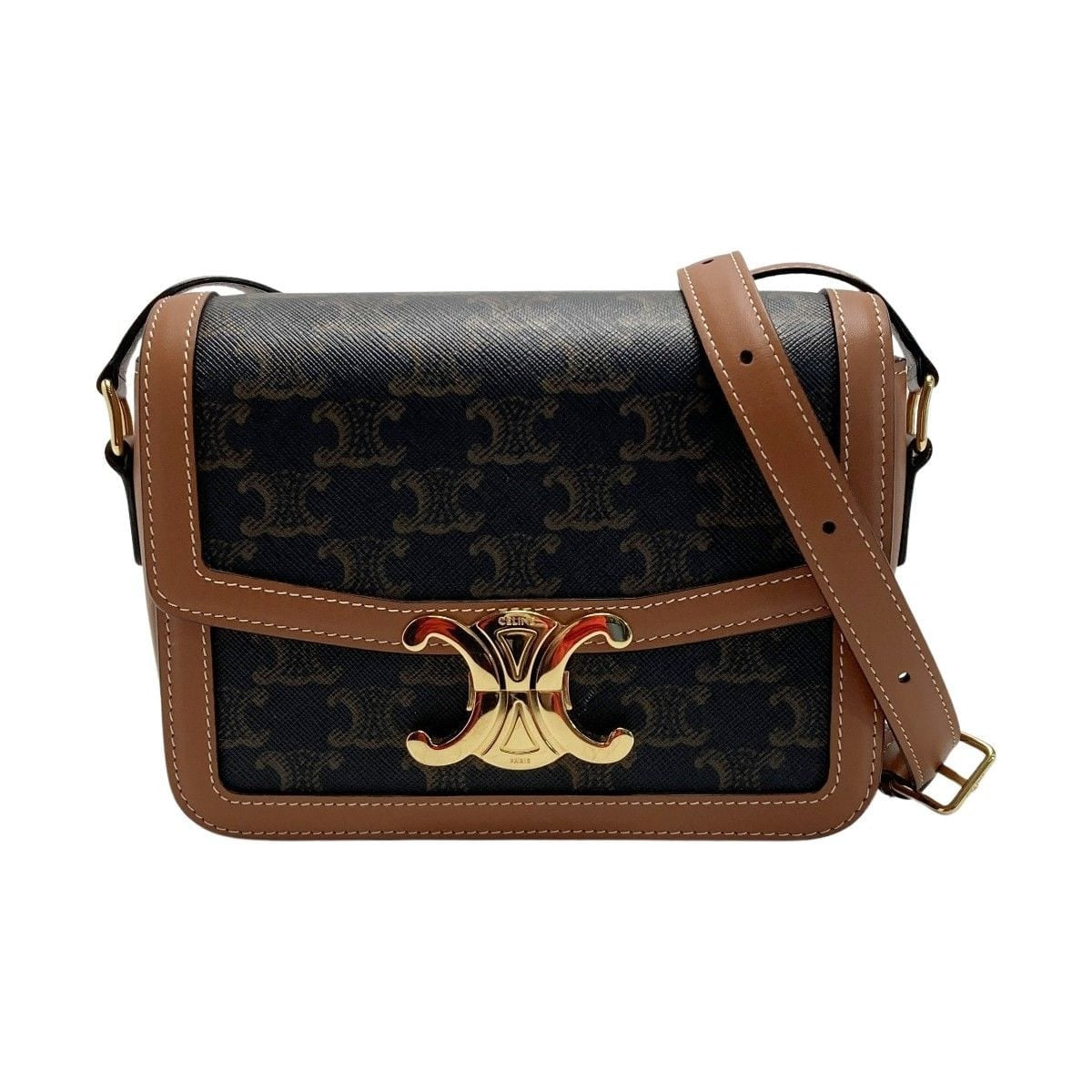 Celine Triomphe Shoulder Bag Bz4.04 lu Brown Leather