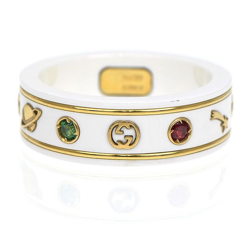 Gucci Icon Ring With Gemstone White Zirconia 750 YG Gold No 18 Jewelry