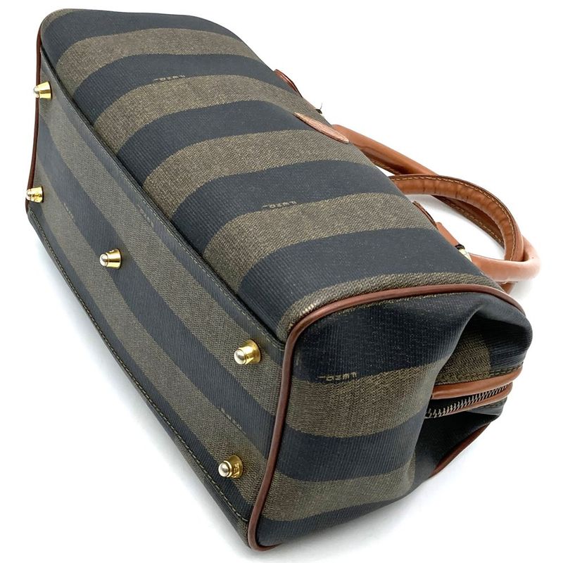 Fendi 119 259022 Pecan Pattern Canvas Mini Boston Handbag Brown Travel Vintage