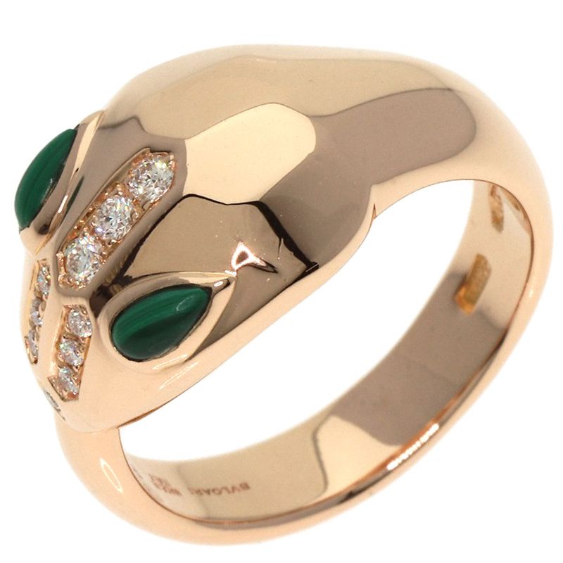 Bvlgari Bulgari Serpenti Malachite Diamond Ring And Ring 18K Pink Gold Ladies