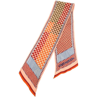 Louis Vuitton Bandeau Checkered Silk Scarf Pink and Multicolor