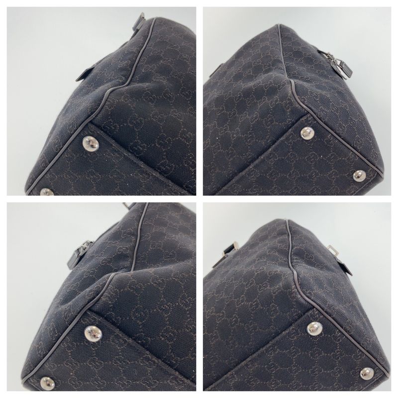 Gucci Dark Brown Silver Hardware GG Canvas/leather 196356 Boston Bag Unisex