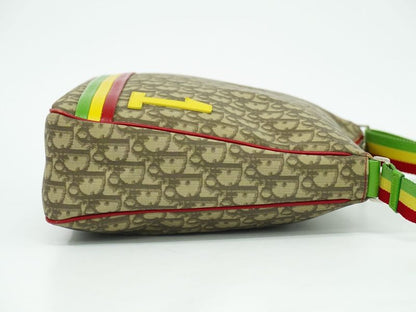 Authentic Christian DIOR Trotter Rasta Shoulder Bag Pochette PVC Brown Multicolo