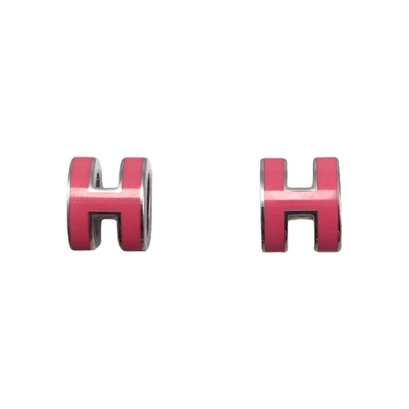 Hermes Earrings Pop Ashe Mini H608002fp65 H Logo Rose Tropic Pink Silver