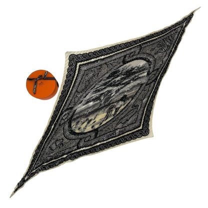 Hermes Scarf Pleated Silk Sous le Cedre Under the Himalayan Cedar White