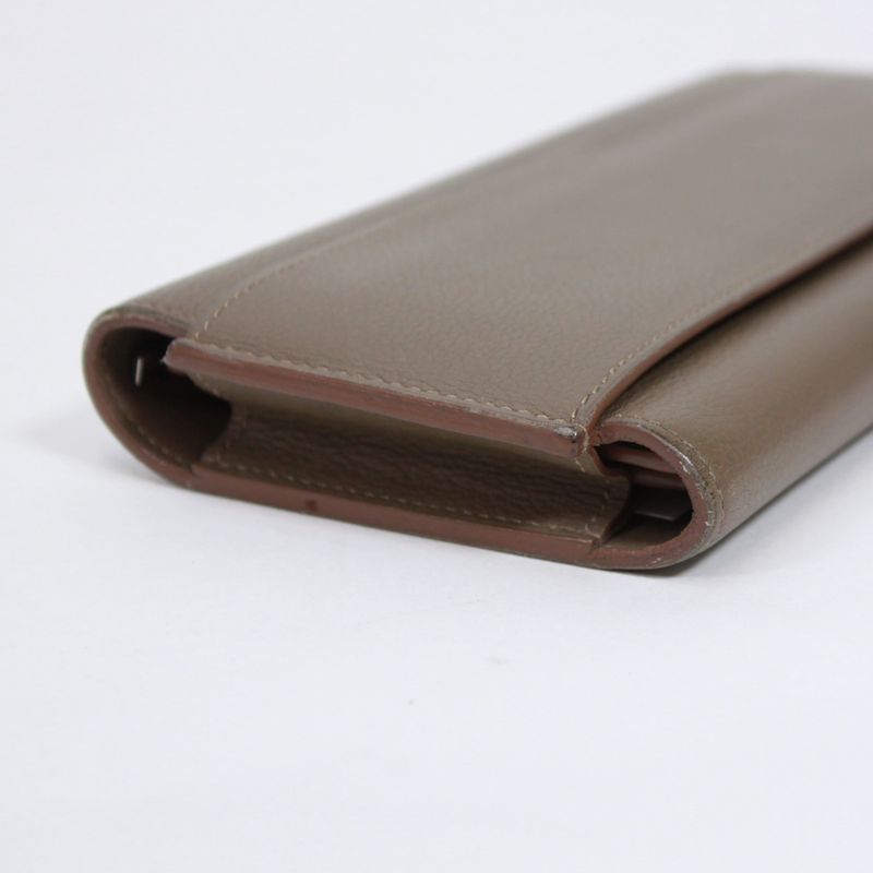 Hermes Passant Long Origan Leather Brown Wallet Silver