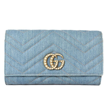 Gucci Wallet Long Continental GG Marmont Denim Chevron