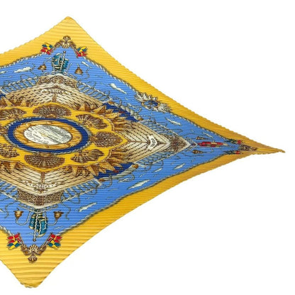Hermes Pleated Scarf Silk Railing Ship Handrail Yellow — view 3
