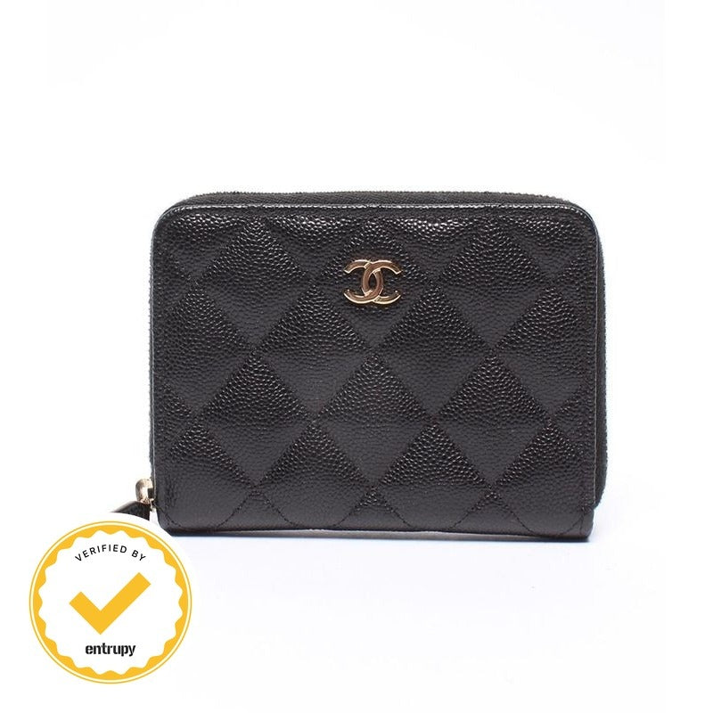 Chanel Bifold Wallet Gold Caviar Leather Quilted