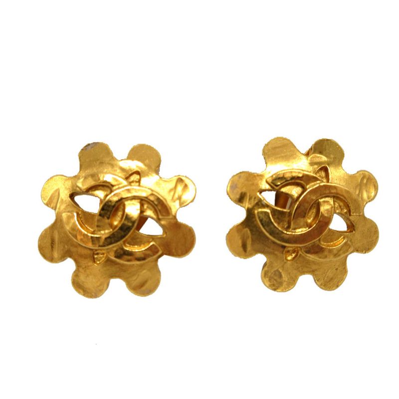 Chanel Coco Mark Vintage 94P Metal Gold Earrings 0505 Chanel