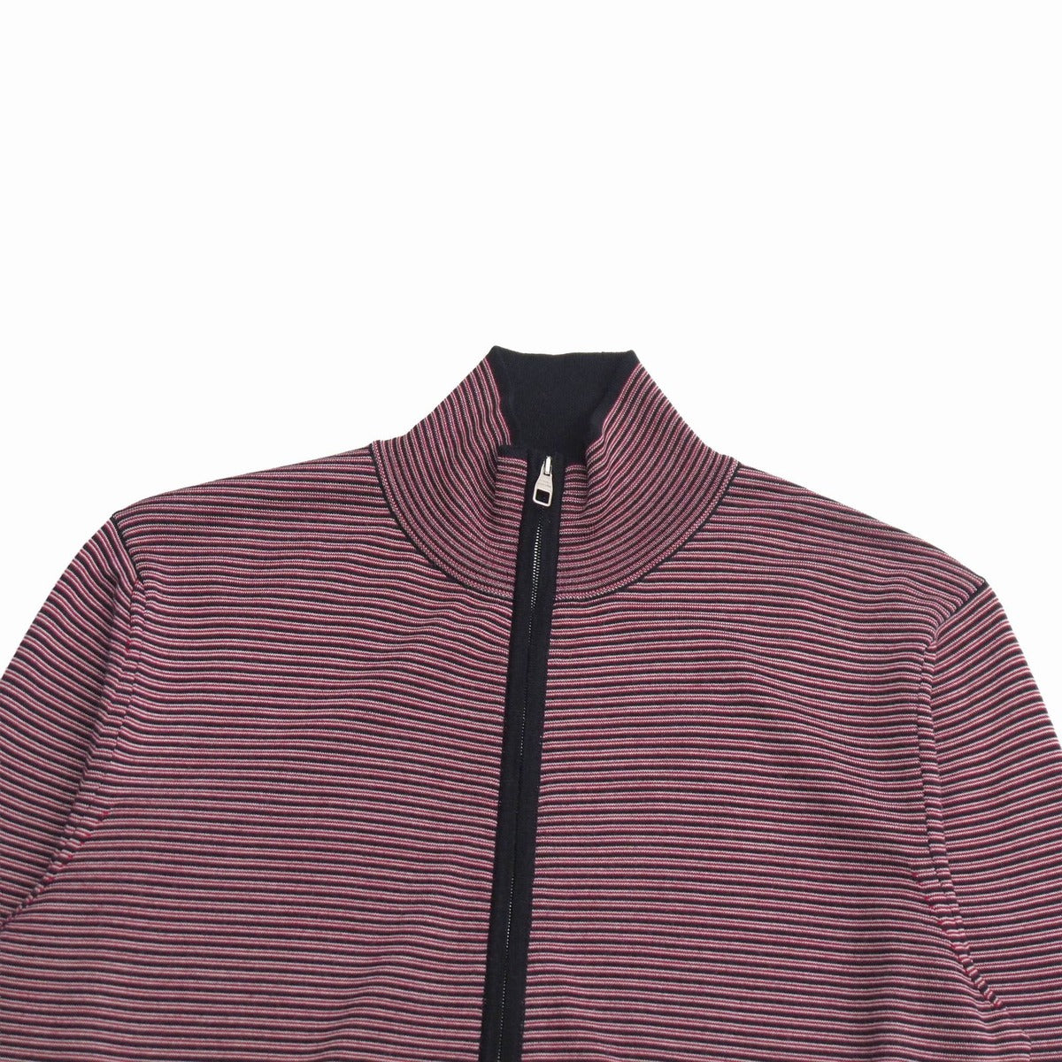 Louis Vuitton Knit Top XS LV Logo Embroidery Zip Up High Red Navy Border Pattern — view 3