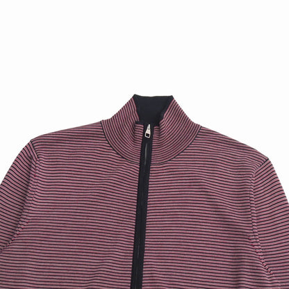 Louis Vuitton Knit Top XS LV Logo Embroidery Zip Up High Red Navy Border Pattern — view 3