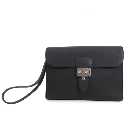 Hermes Sac a Depeches 24 Black Silver Epsom Clutch