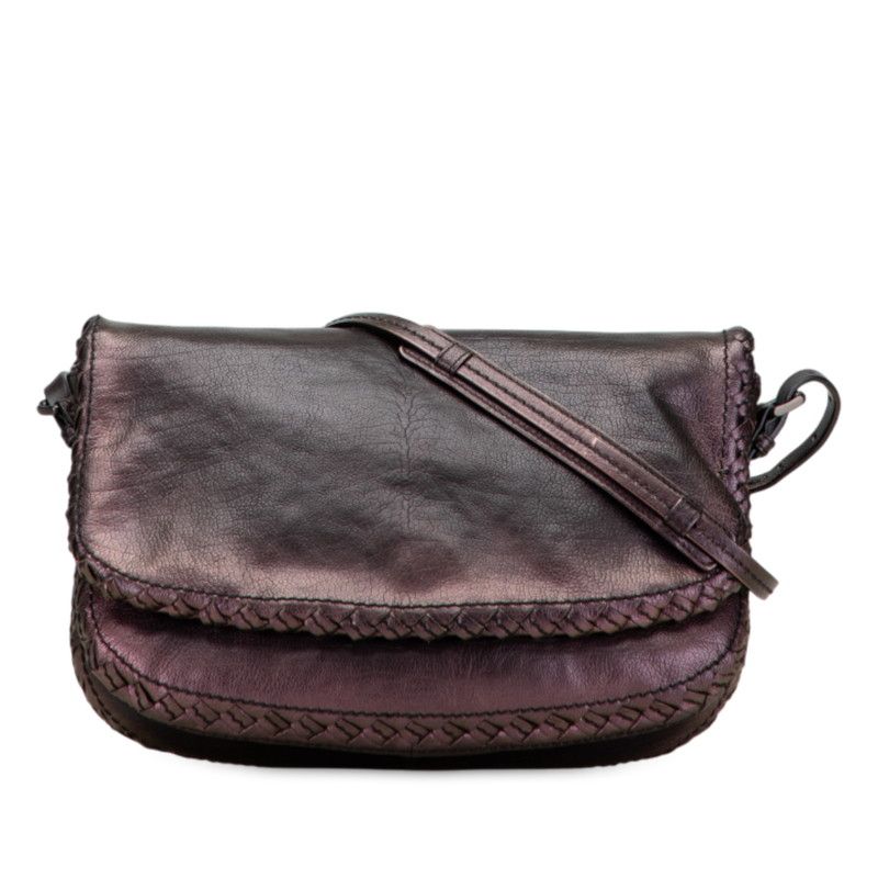 Bottega Veneta Intrecciato Gradient Crossbody Shoulder Bag Black Purple Leather
