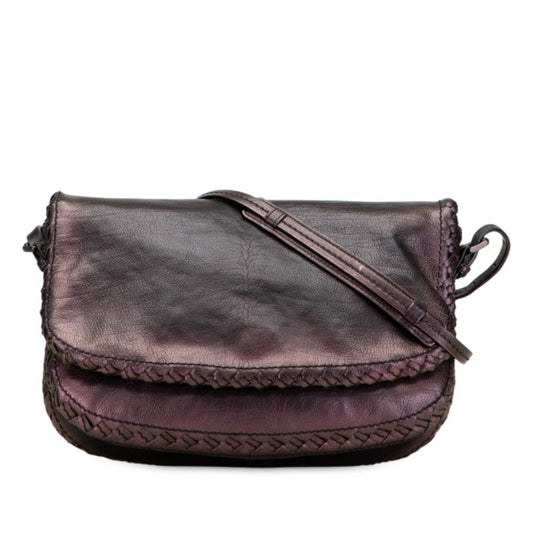 Bottega Veneta Intrecciato Gradient Crossbody Shoulder Bag Black Purple Leather