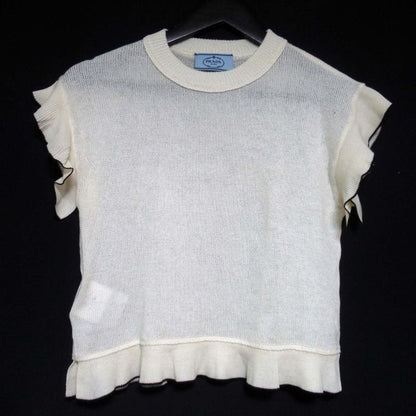 Prada Wool Cashmere Blend Ruffle Knit Sweater Size 36 Ivory