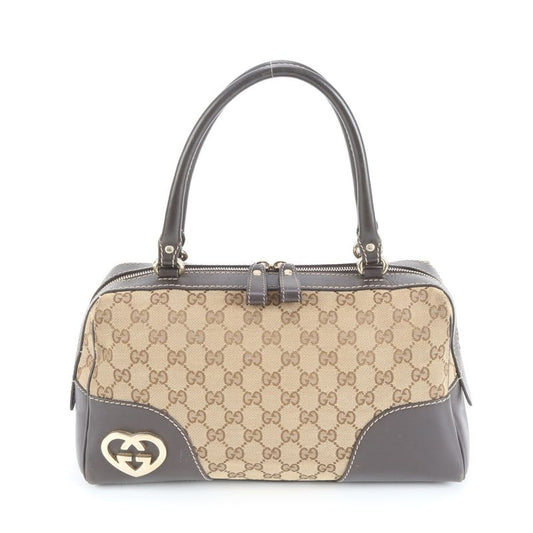 Gucci GG Canvas Lovely Heart Leather Tote Bag Mini Boston Shoulder Hand 257067
