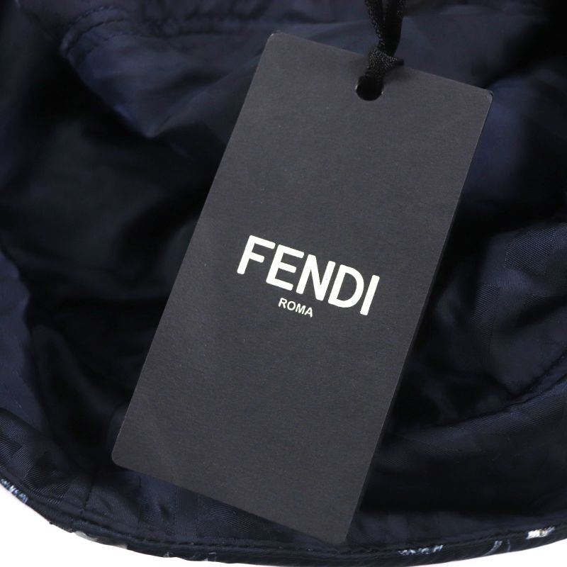  Fendi Fxq966 FF Logo Zucca Star Reversible Hat Bucket Hat Navy Storage With