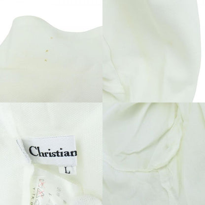 Christian Dior Short Sleeve Shirt L Cotton Rayon White Ribbon Embroidery Tops