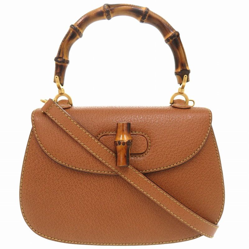 Gucci Bamboo Leather Brown Gold Hardware 000 2046 0188 2WAY Handbag Brown 0271