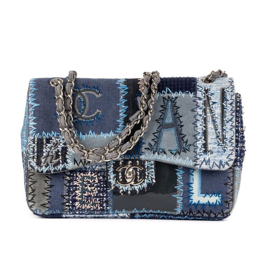 Chanel Limited Edition Patchwork Classic Jumbo Flap Blue Denim