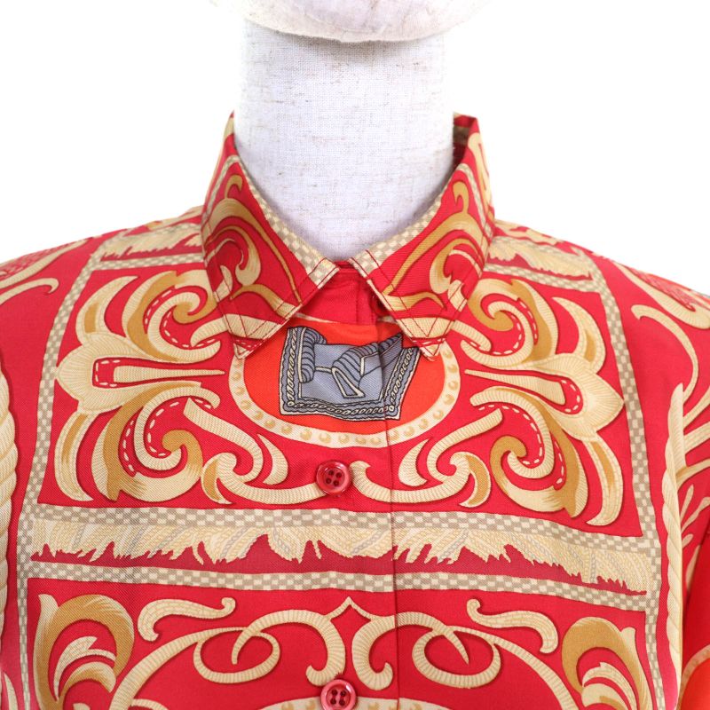 Hermes Vintage 100% Silk All-over Horse Pattern Long-sleeved Shirt Blouse Top
