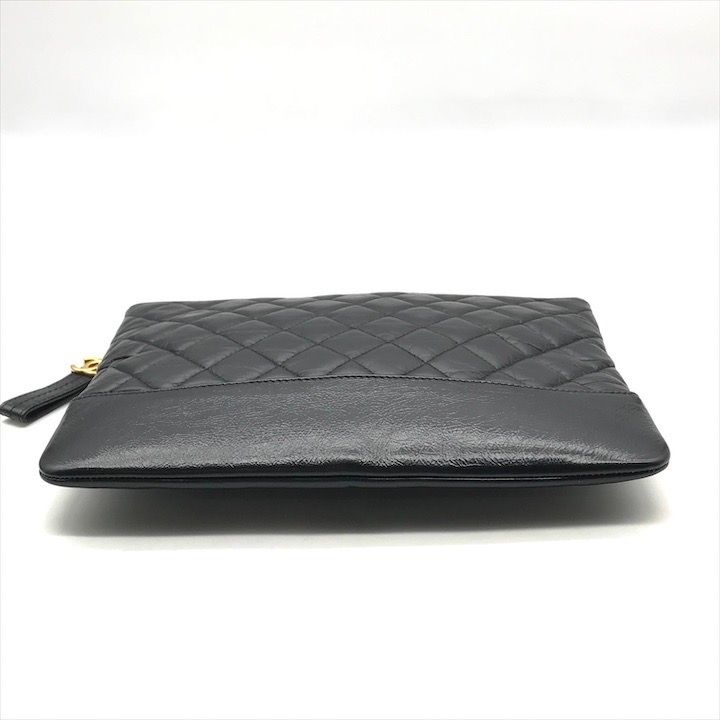 Chanel CC Logo Quilted Gabriel Lambskin Hand Clutch Black