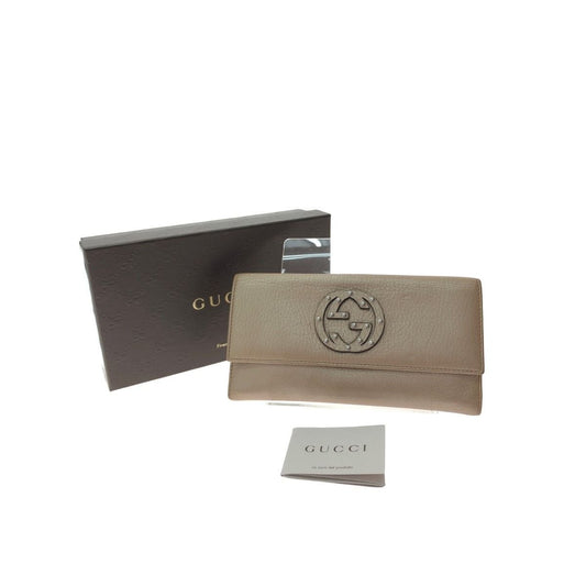 Gucci Long Wallet Interlocking G W Hook Leather Beige