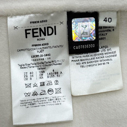 Fendi Wool Silk Fflogo Double Breasted Coat White 40 — view 7