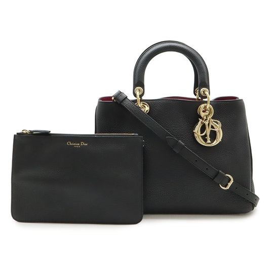 Dior Diorissimo 2-Way Shoulder Bag Crossbody Leather Black Gold