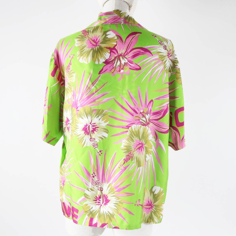 Gucci 22AW 694890 100% Silk Floral Print Short-sleeved Shirt Light Green Pink