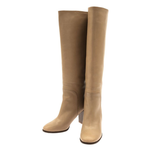 Celine by Phoebe Philo Long Leather Heel Boots Beige 37.5