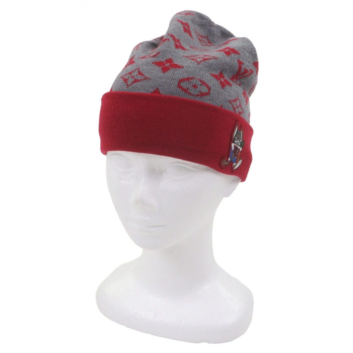 Louis Vuitton LV Rabbit Monogram Wool Hat Knit Cap Gray Red — view 2