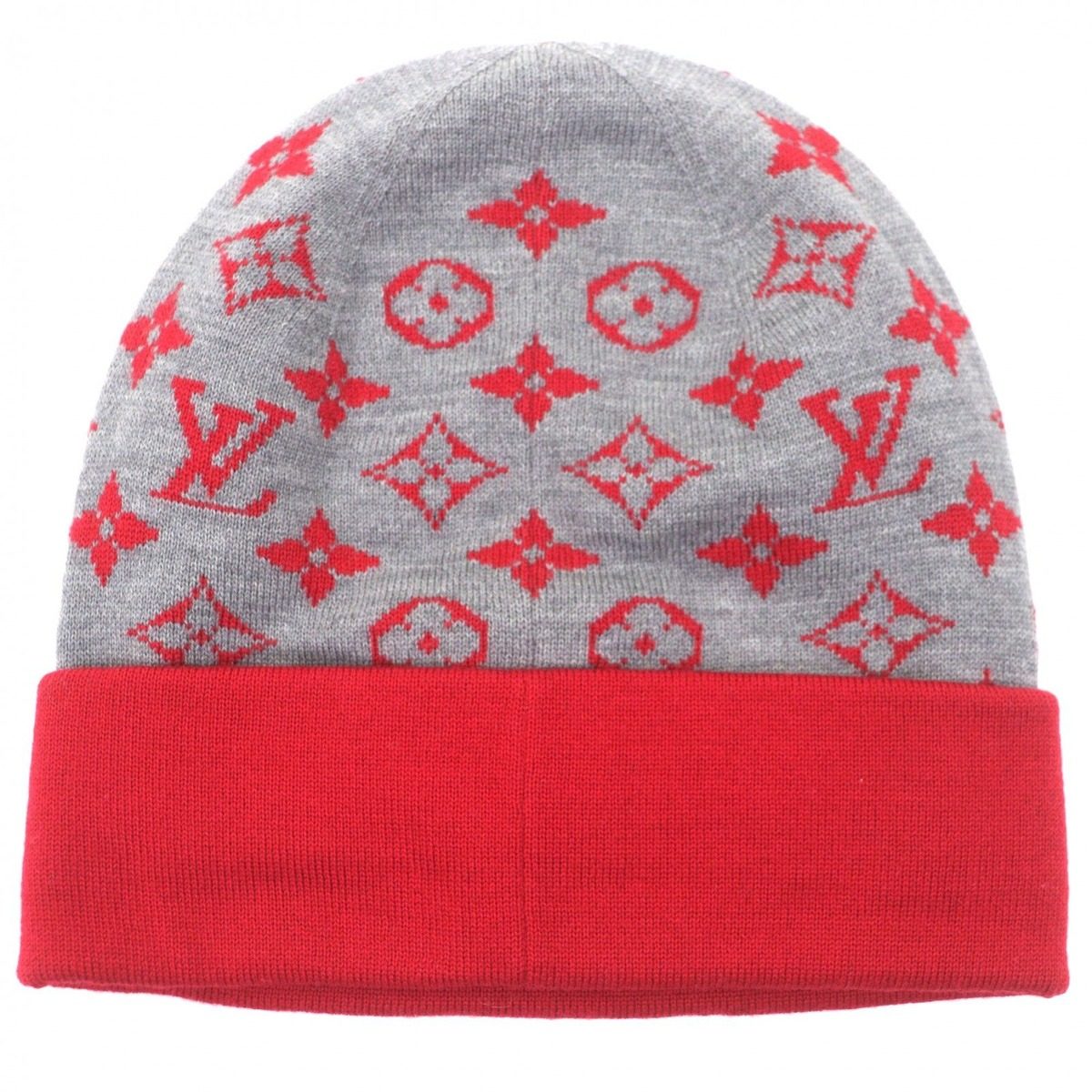 Louis Vuitton LV Rabbit Monogram Wool Hat Knit Cap Gray Red — view 6