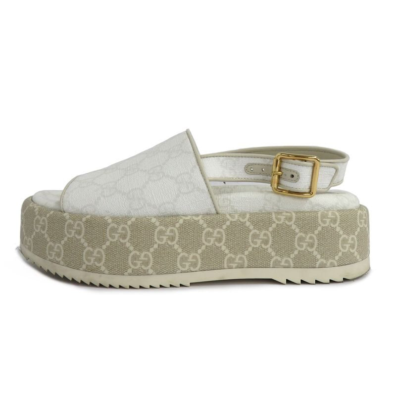 Gucci GG Platform Sandals Back Strap White Beige 36.5 Thick