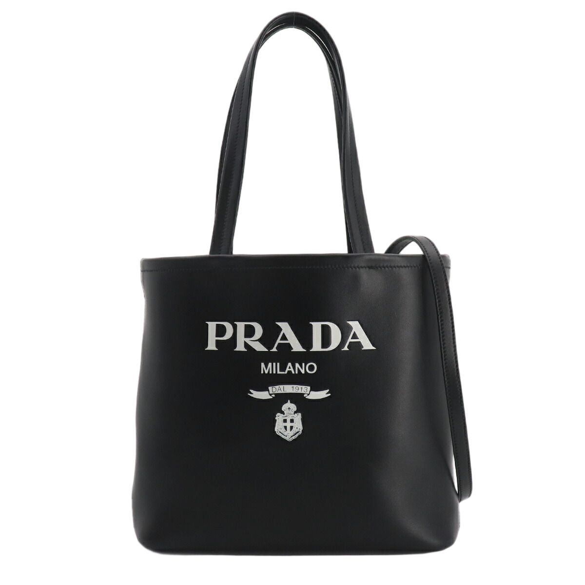 Prada 2-Way Tote Shoulder Bag Leather Nero Gold