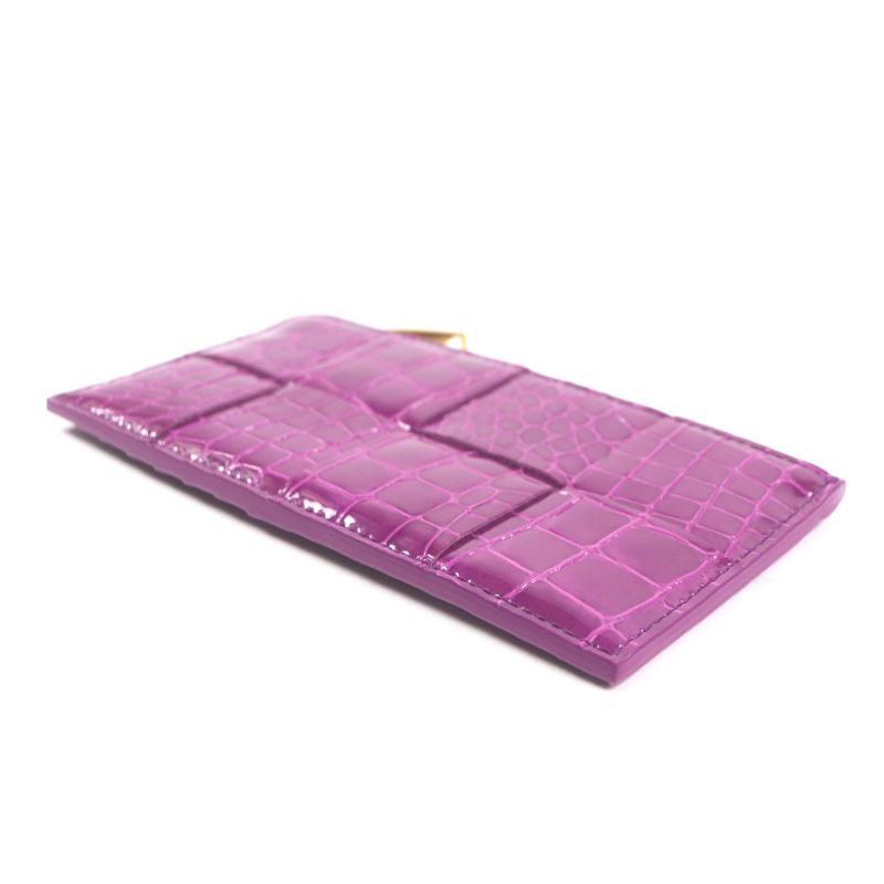 Bottega Veneta Cassette Long Zipper Card Case Maxi Intrecciato Croc Shape