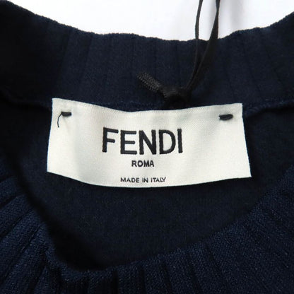 Fendi 2022 Fzx831 FF Logo Crewneck Cropped Long Sleeve Knit Navy 40 Made In