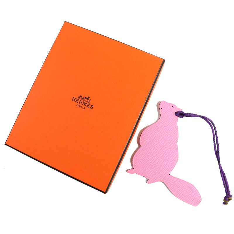 Hermes Petite Ash Beaver Epson/togo Bagcharm Pink/orange With Boxwomen's Large