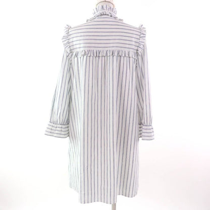 Celine 2r658077i Linen Blend Mini Prairie Stripe Ruffle Dress Shirt Dress White